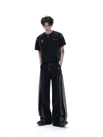 Contrast Sporty Short Sleeve T-Shirt & Contrast Wide Leg Pants Setup WN27029