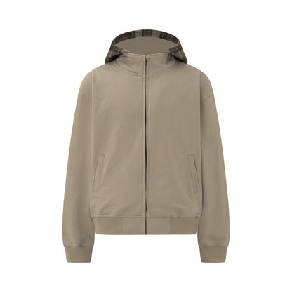 Heavyweight Washed Fake Layered Plaid Zipper Hoodie WN26175