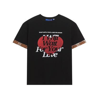 Patchwork Heart Letter Print Short Sleeve T-Shirt WN26908