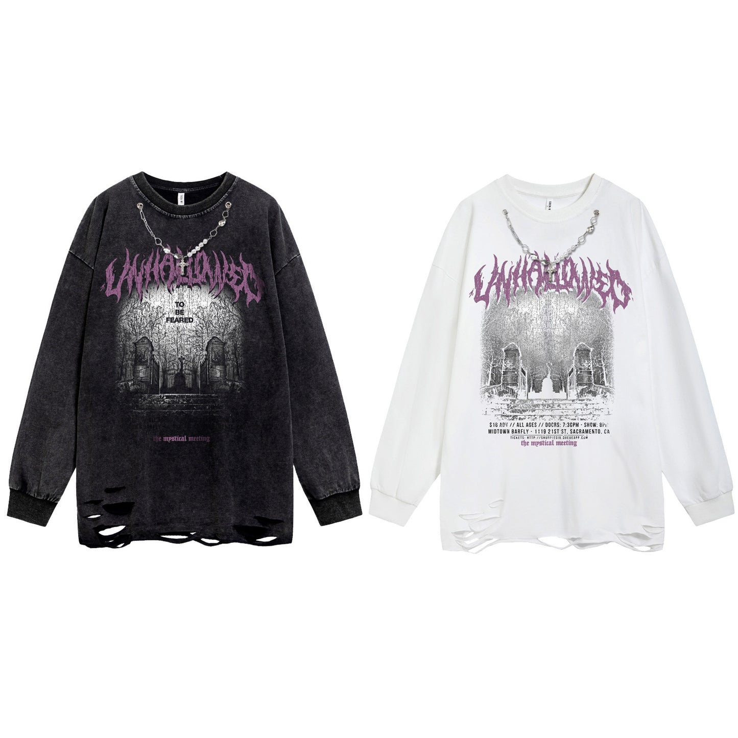 Oversize Damage Graphic Print Long Sleeve T-Shirt WN16493