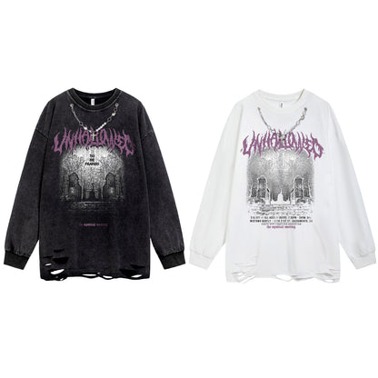Oversize Damage Graphic Print Long Sleeve T-Shirt WN16493