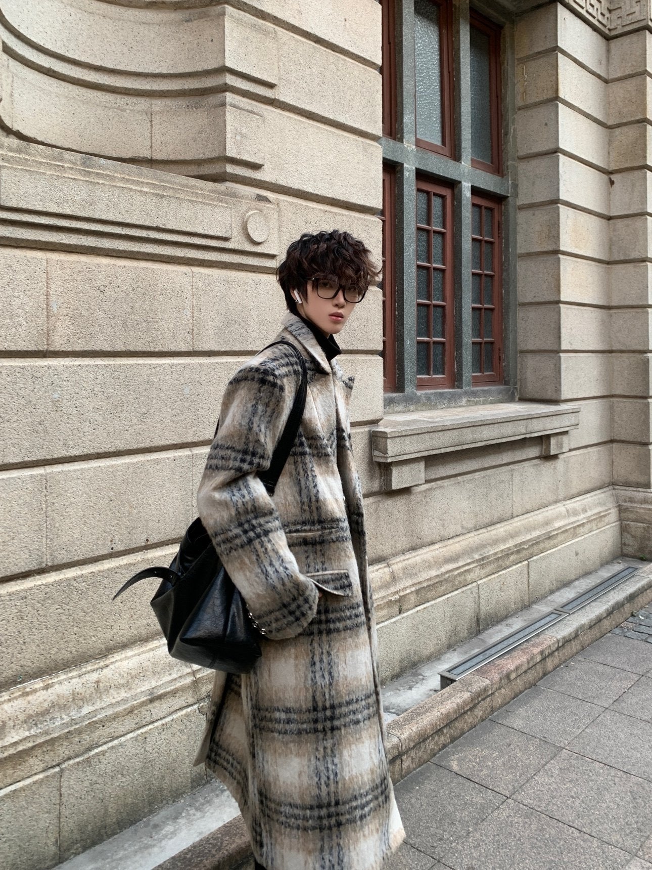 Korean Style Thick Wool Plaid Lapel Coat WN23180