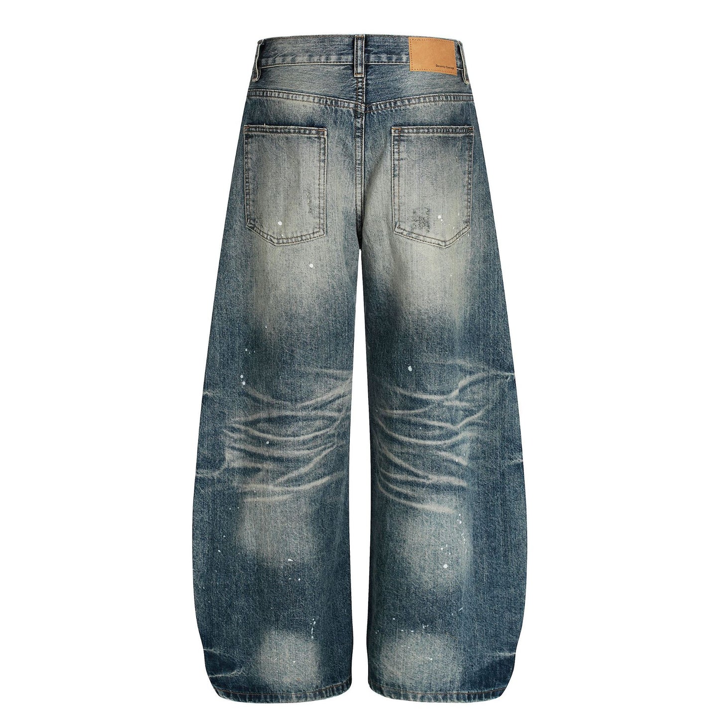 Washed Whisker Paint Splatter Curved Denim Jeans WN26141