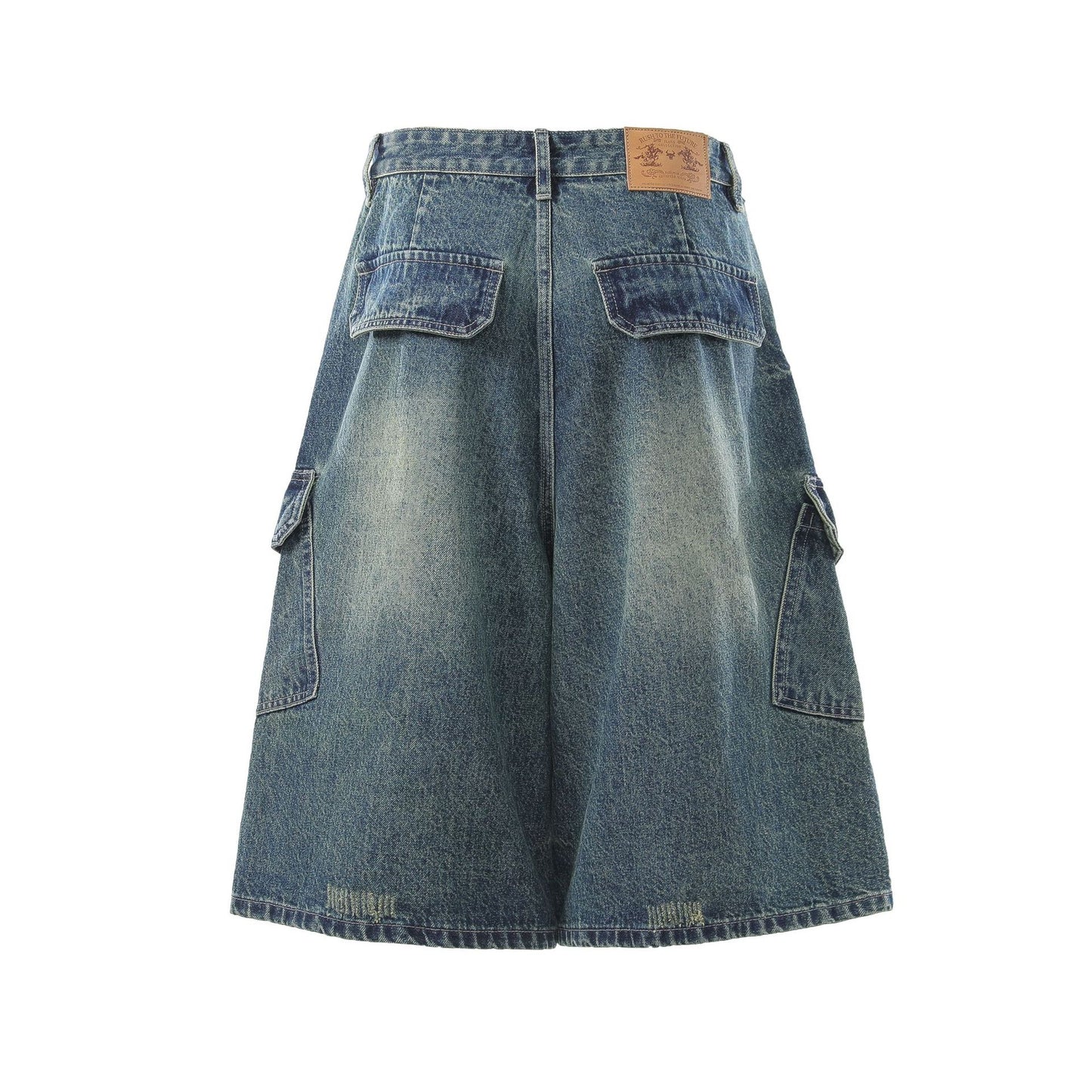 Washed Multi Pocket Letter Print Denim Half Jeans WN25994
