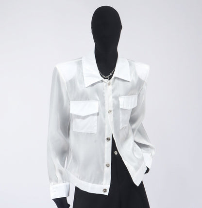 Rhinestone Butterfly PU Leather Shirt Jacket WN23680