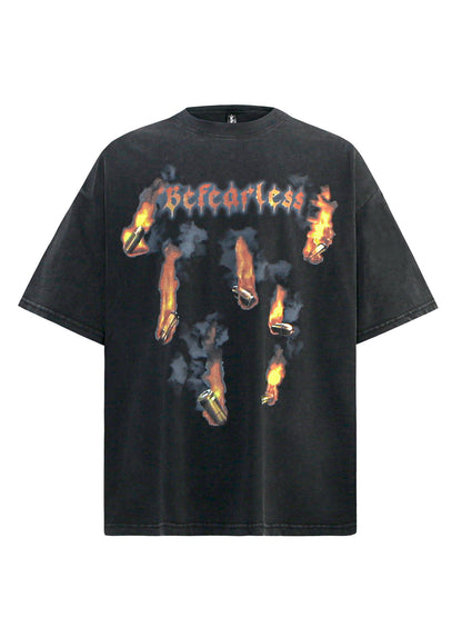 Washed Flame Bullet Graphic Oversize Short Sleeve T-Shirt WN26229