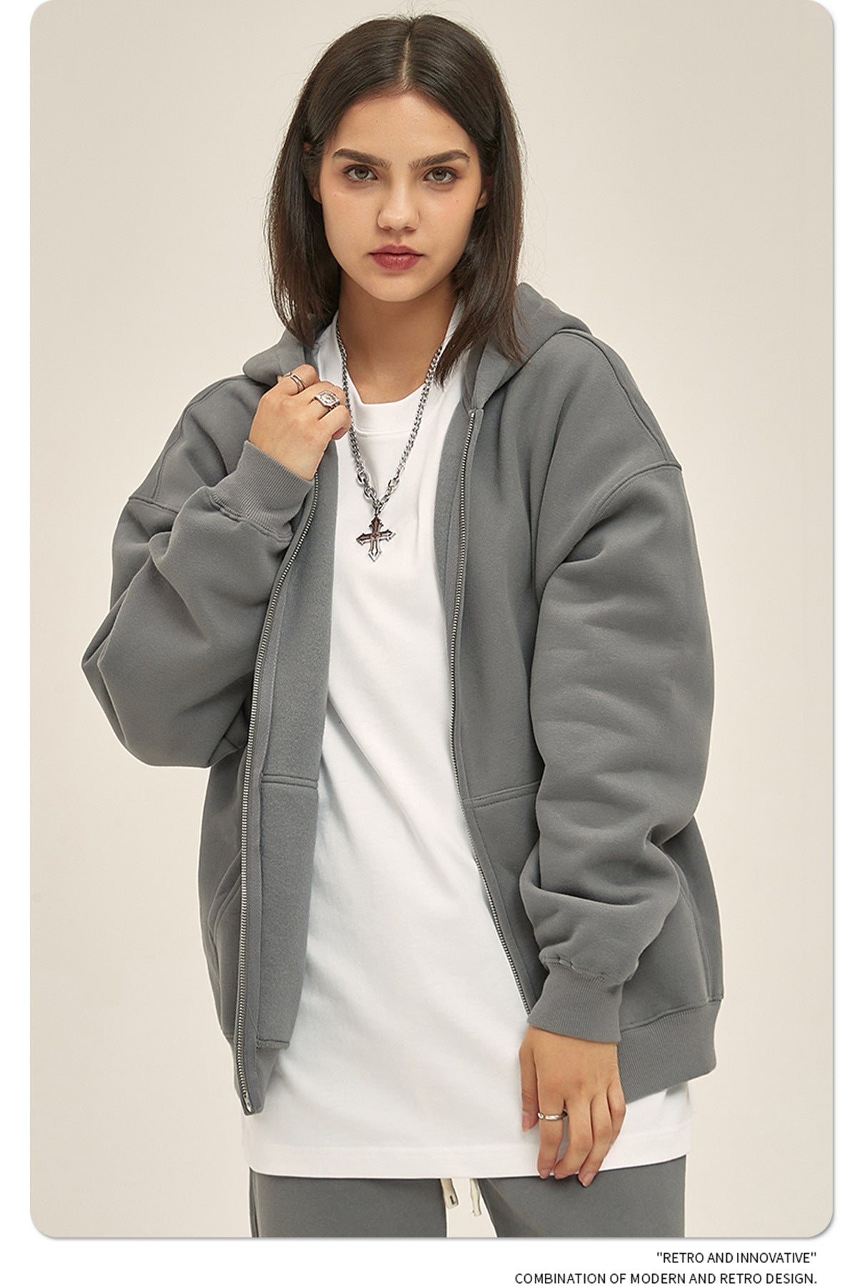 Oversize Heavyweight Zipper Hoodie & Heavyweight Sweatpants Setup WN6640-K