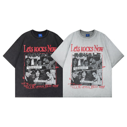 Washed Portrait Print Short Sleeve T-Shirt WN25795