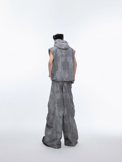 Zipper Hooded Sleeveless Jacket & Workwear Wide-Leg Straight Pants Setup WN6490