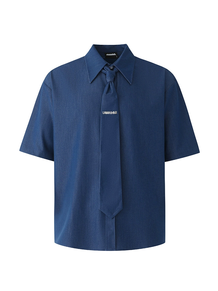 With Tie Oversize Short Sleeve Shirt WN20313