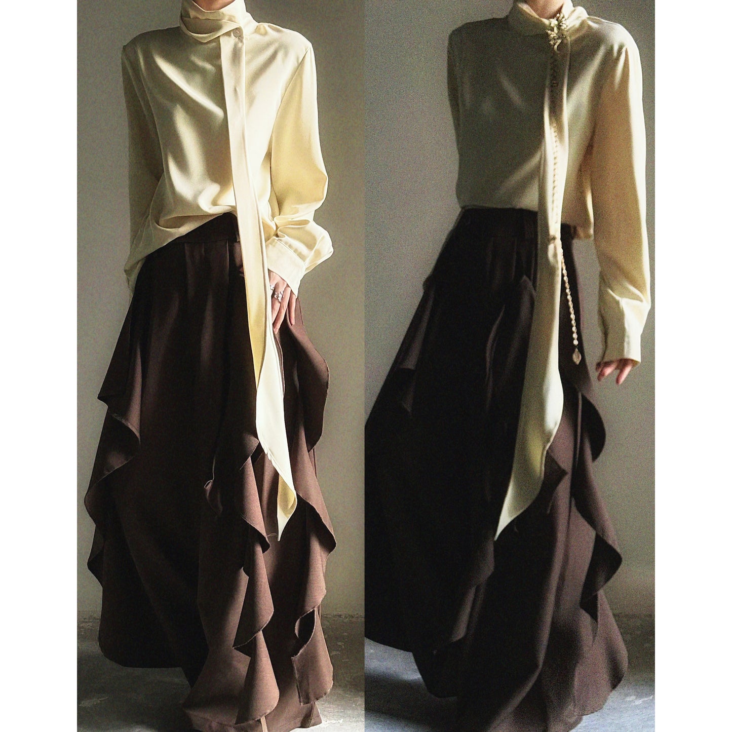 Layered Panel Drape Wide Leg Trousers WN23131