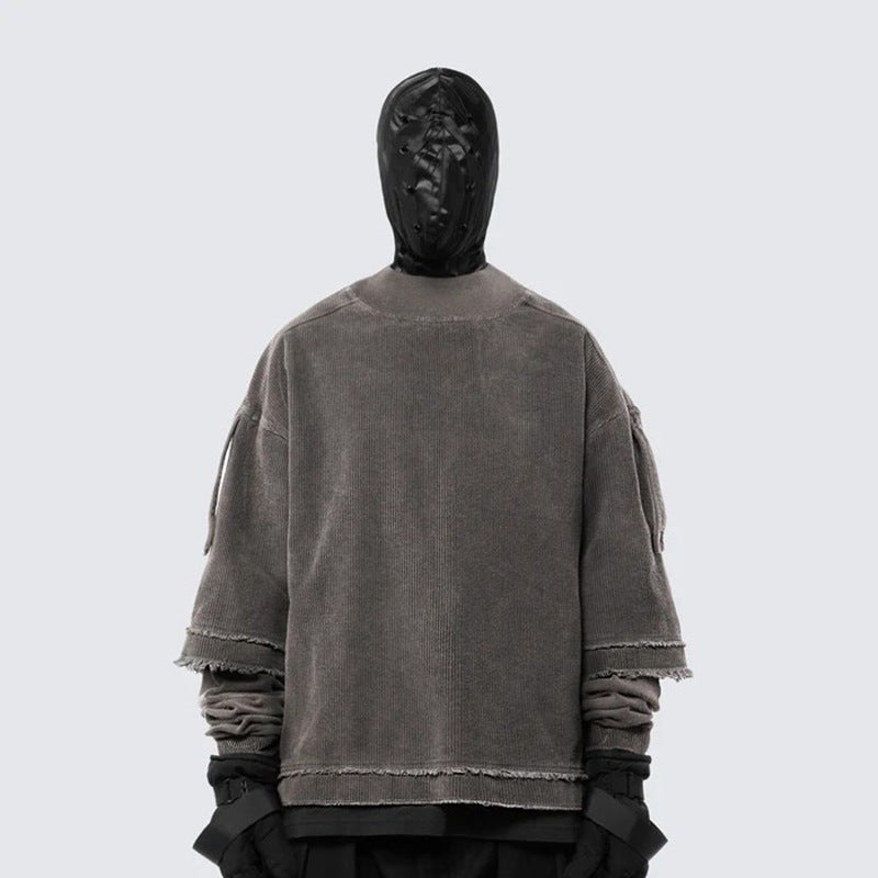 Washed Damage Fake Layered Long Sleeve T-Shirt WN28096
