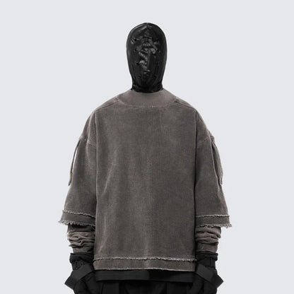 Washed Damage Fake Layered Long Sleeve T-Shirt WN28096