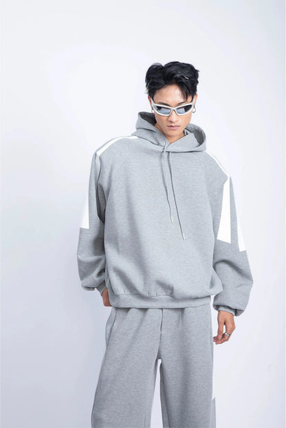 Contrast Pullover Hoodie & Wide-Leg Straight Sweatpants Setup WN9233