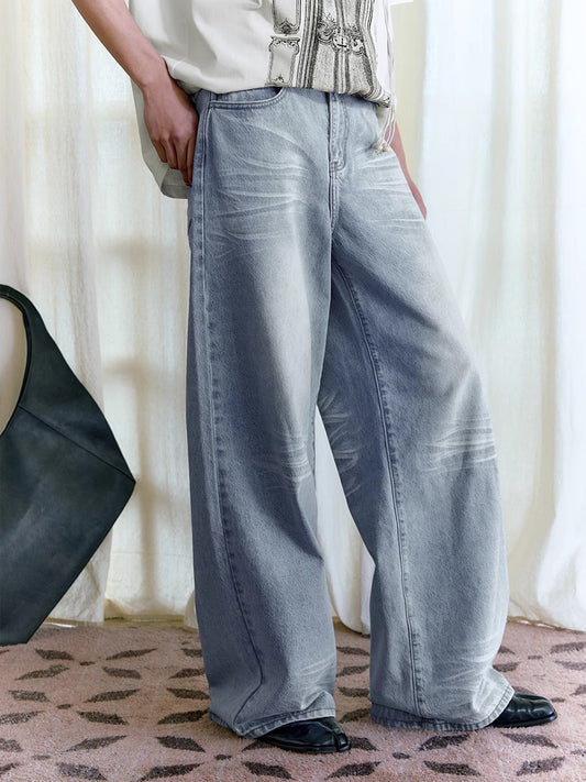 Washed Wide-Leg Straight Denim Jeans WN8577