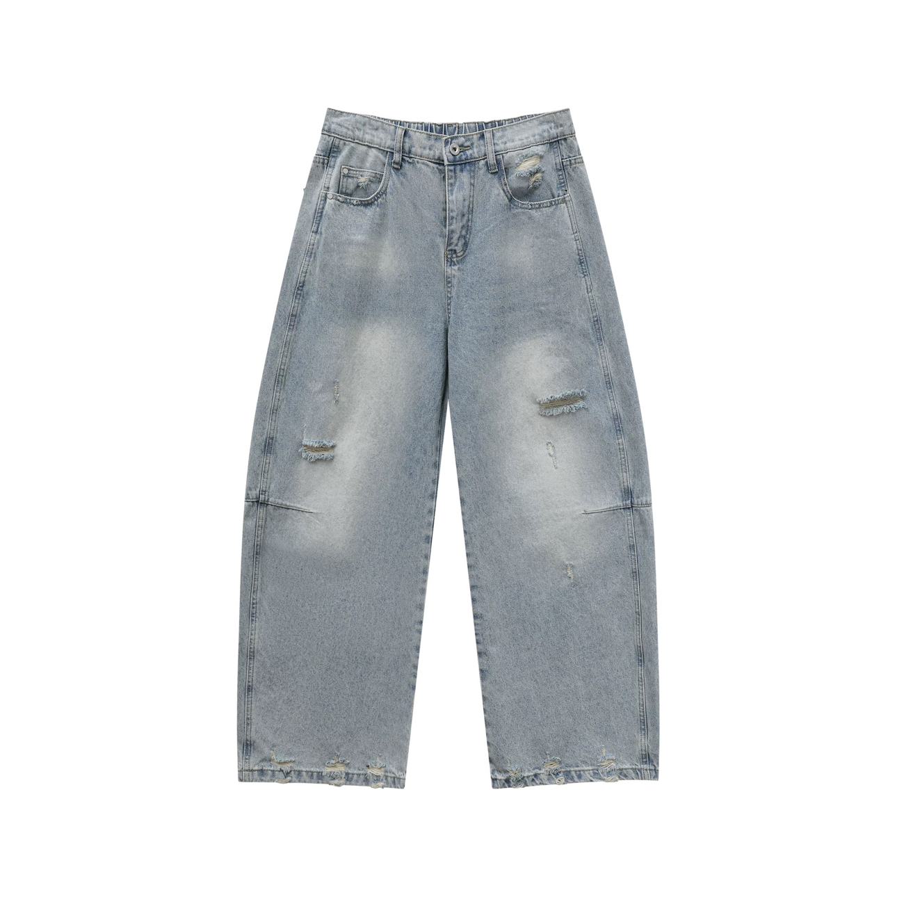 Damage Denim Jacket & Wide Leg Denim Jeans Setup WN25359