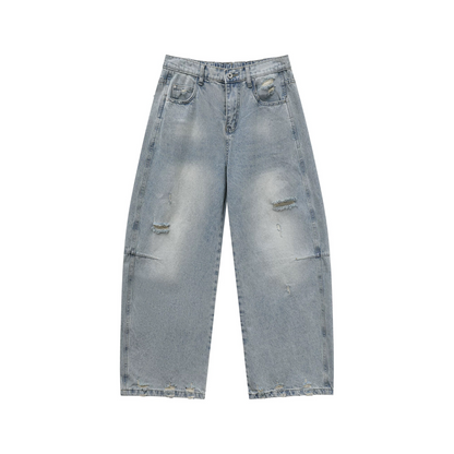 Damage Denim Jacket & Wide Leg Denim Jeans Setup WN25359