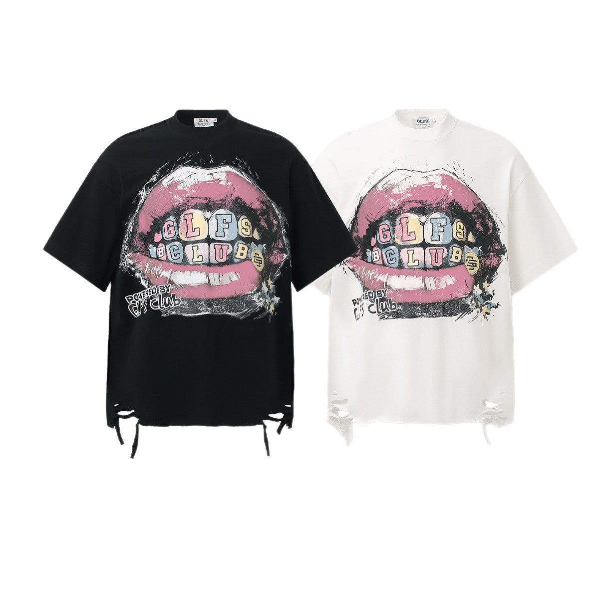 Graffiti Lip Print Damage Short Sleeve T-Shirt WN26521