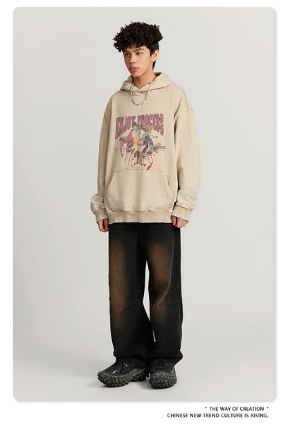 Washed Oversize Skateboard Print Hoodie WN7819