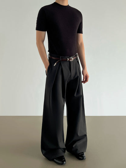 Wrinkle Curved Wide Leg Trousers WN21417