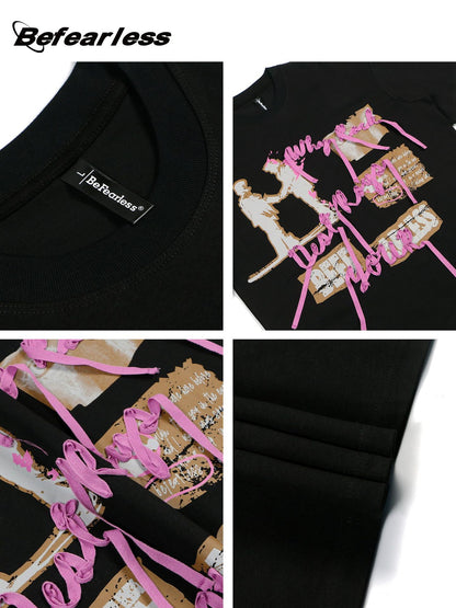Ribbon Portrait Graphic Oversize Short Sleeve T-Shirt WN26335