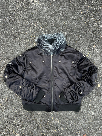 Fake Fur Collar Studs Detail Jacket WN24085