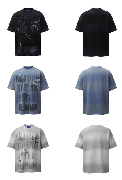 Gradient Ink Paint Splash Letter Print Short Sleeve T-Shirt WN26944