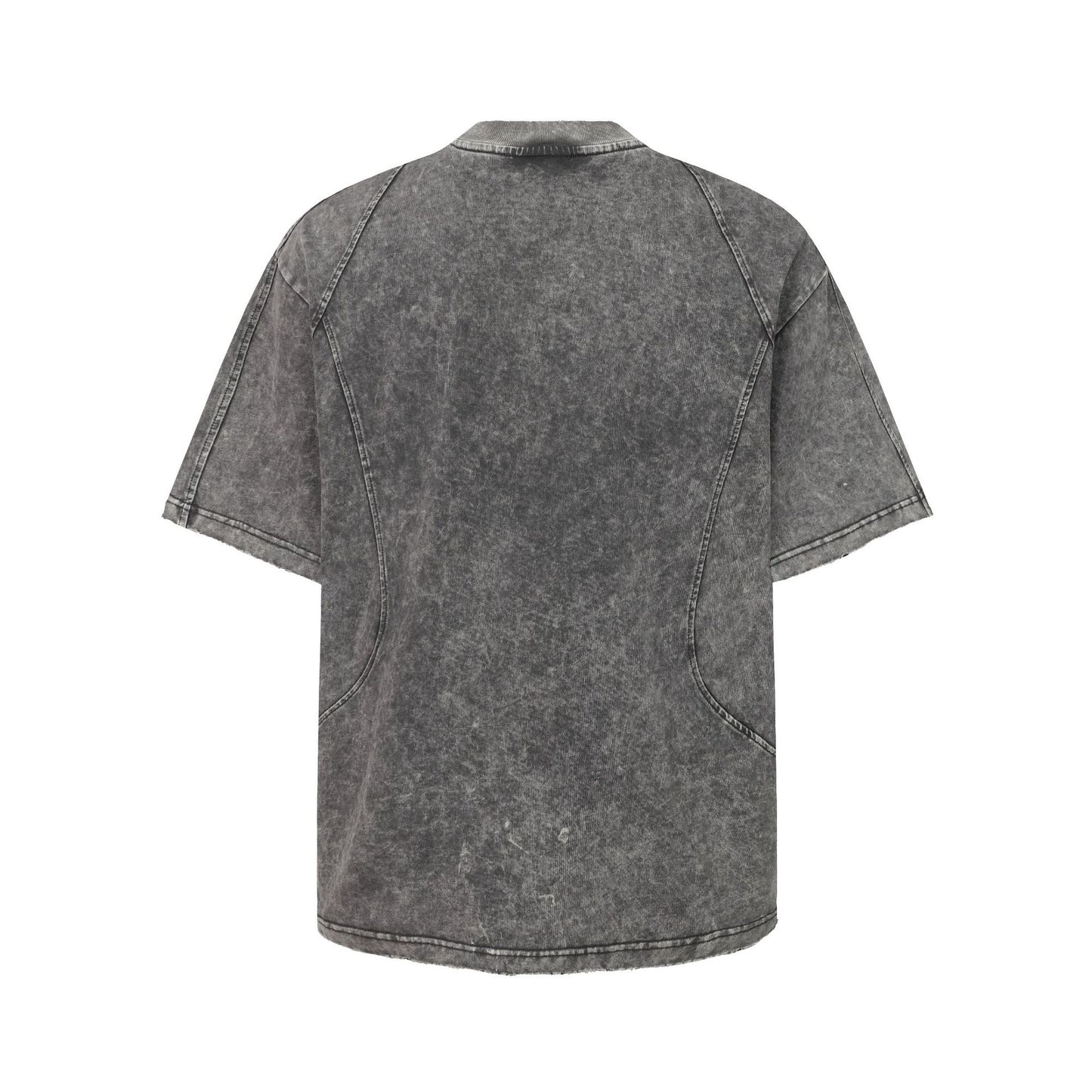 Washed Panel Design Zipper Detail Short Sleeve T-Shirt WN25377