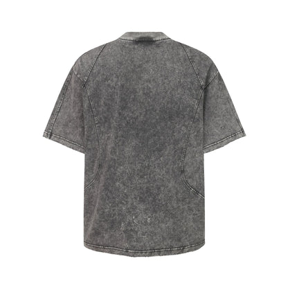 Washed Panel Design Zipper Detail Short Sleeve T-Shirt WN25377