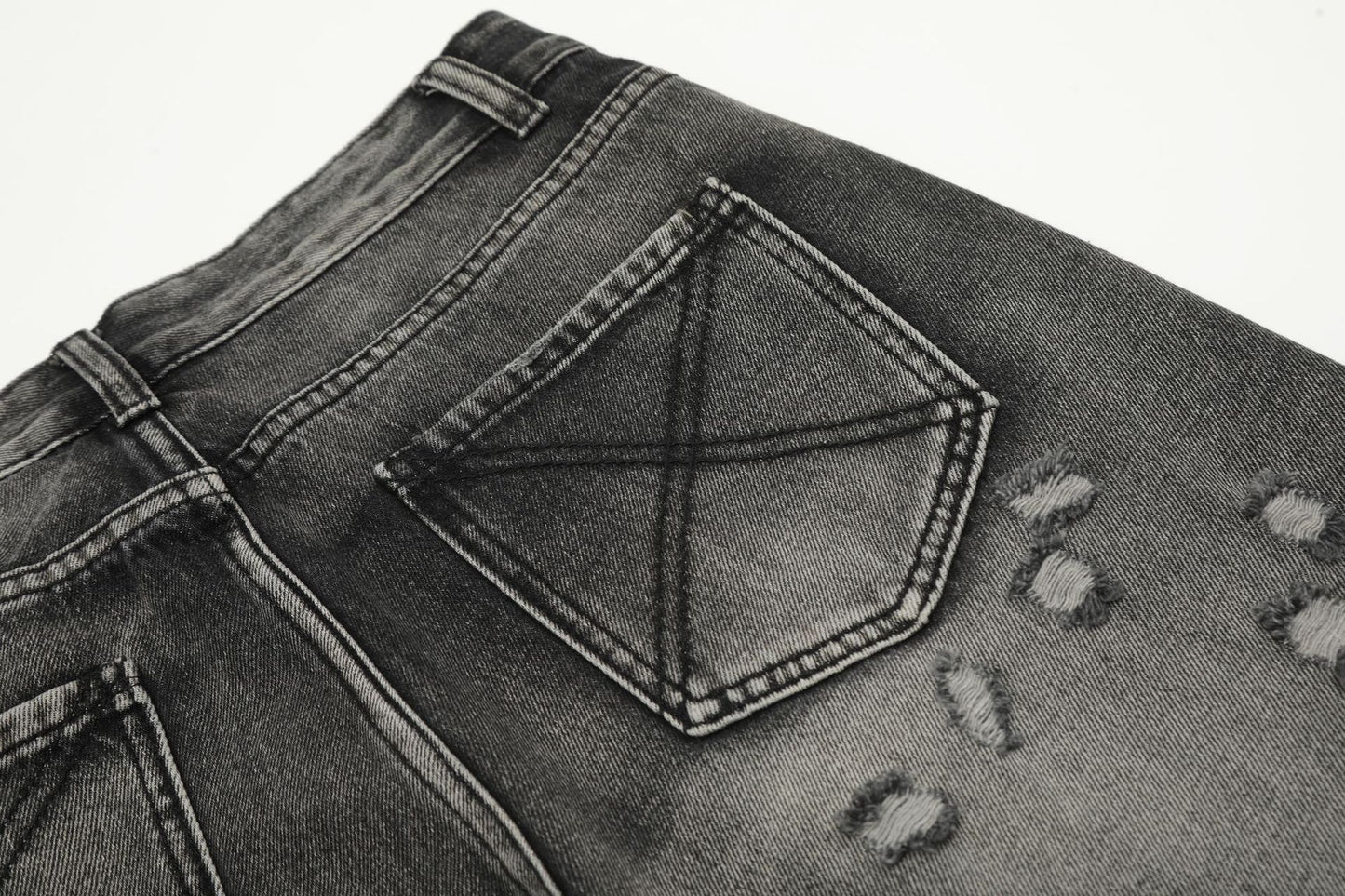 Washed Damage Straight-Leg Denim Jeans WN11395