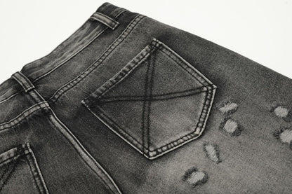 Washed Damage Straight-Leg Denim Jeans WN11395