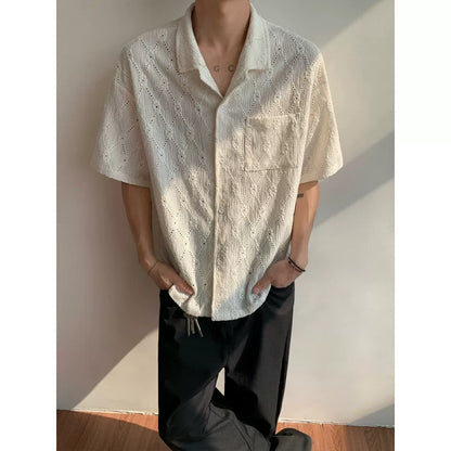 Cuban Collar Jacquard Short Sleeve Shirt WN19297