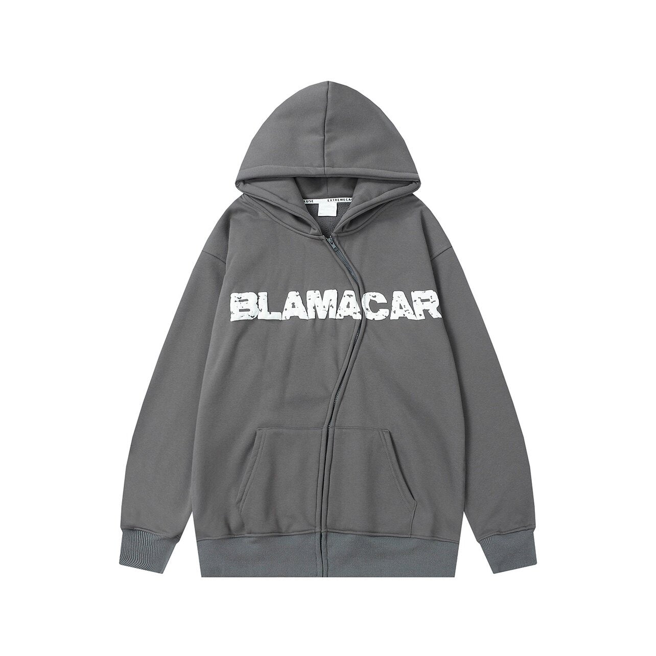 Asymmetrical Zipper Graphic Print Fleece-Lined Oversize Hoodie WN24407