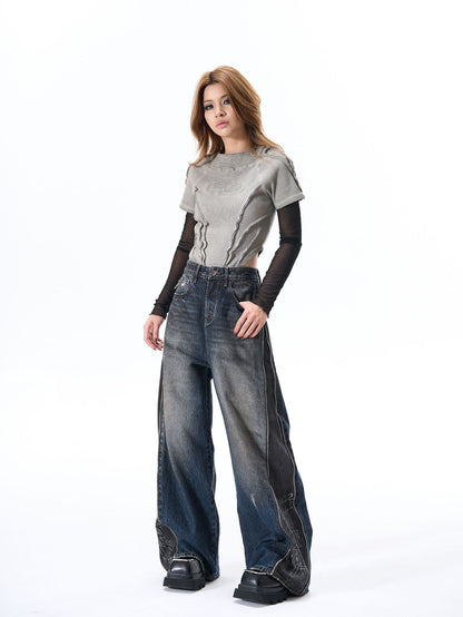 Panel Wash Wide Leg Denim Jeans WN23107