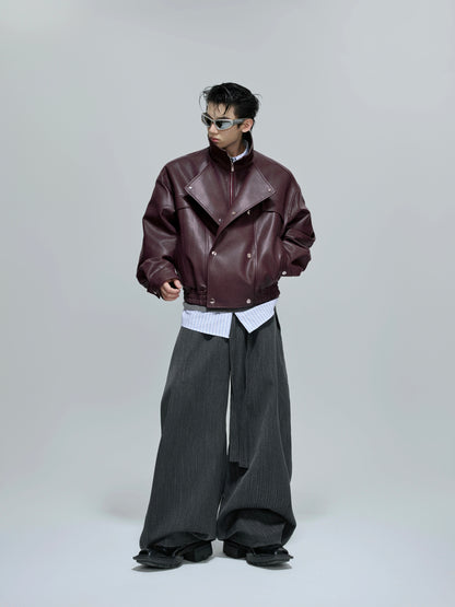 Deconstructed Fake Layered Button PU Leather Short Jacket WN21688