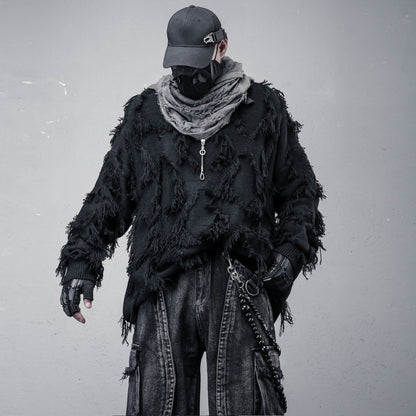 Texture Tassel Oversize Knit Sweater WN22553