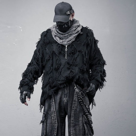 Texture Tassel Oversize Knit Sweater WN22553