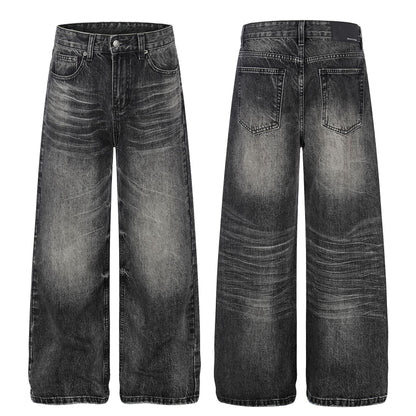Washed Whisker Wide Leg Denim Jeans WN26106