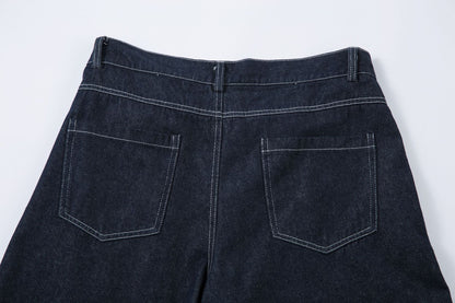 Washed Wide-Leg Tuck In Denim Jeans WN12732