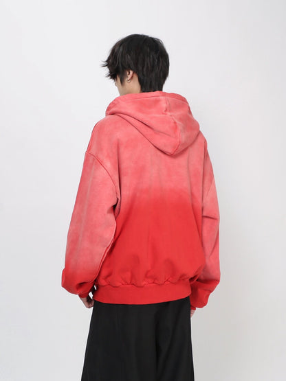 Gradient Embroidery Damage Zipper Hoodie WN24475