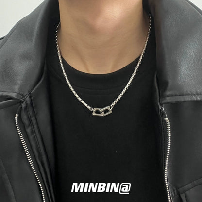 Double Ring Buckle Titanium Steel Necklace WN19246