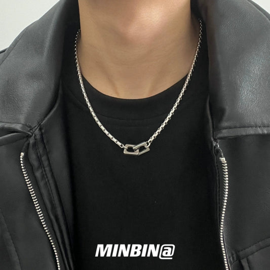 Double Ring Buckle Titanium Steel Necklace WN19246