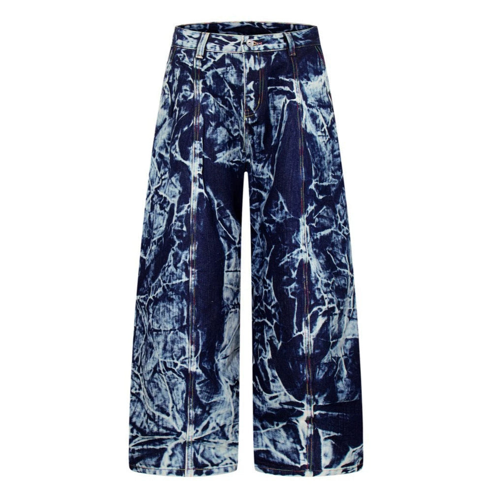 Abstract Print Wide Leg Denim Jeans WN28011