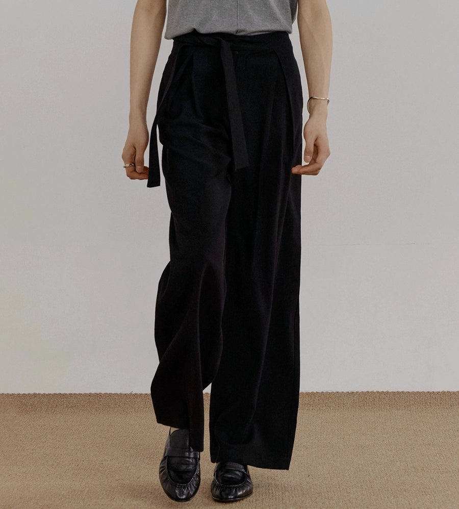 Belted Plain Wide Leg Pants WN21630