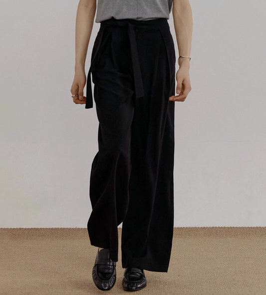 Belted Plain Wide Leg Pants WN21630