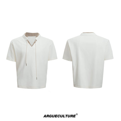 Houndstooth V-Neck Short Sleeve T-Shirt & Double Waistband Curved Hem Pants Setup WN18366