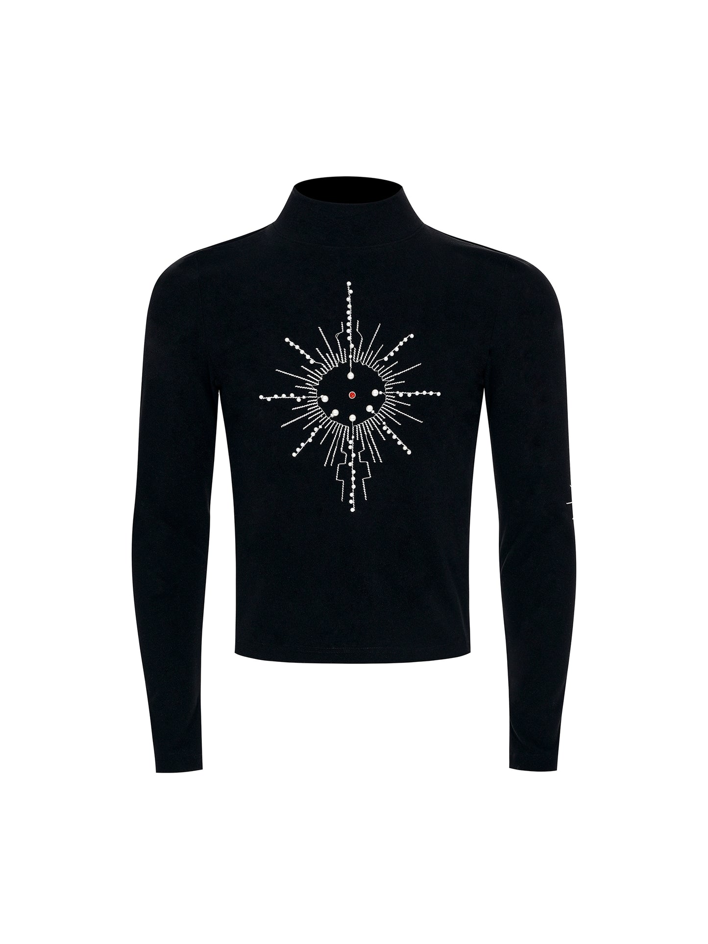 Embroidery Pearl High-Neck Long Sleeve T-Shirt WN22644