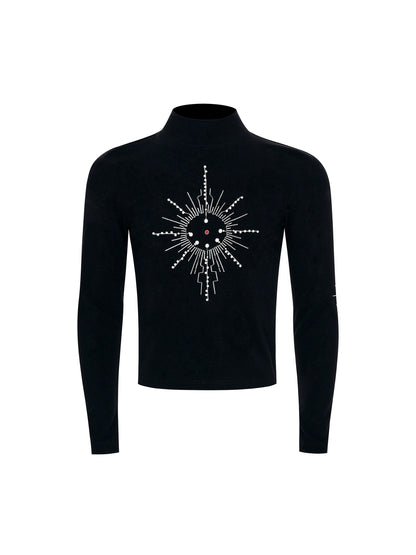 Embroidery Pearl High-Neck Long Sleeve T-Shirt WN22644