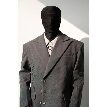 Heavy Embroidery Shoulder-Pad Oversize Tailored Jacket & Wide Leg Trousers Setup WN23648