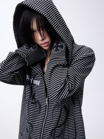 Striped Print Cropped Zipper Hoodie WN27274